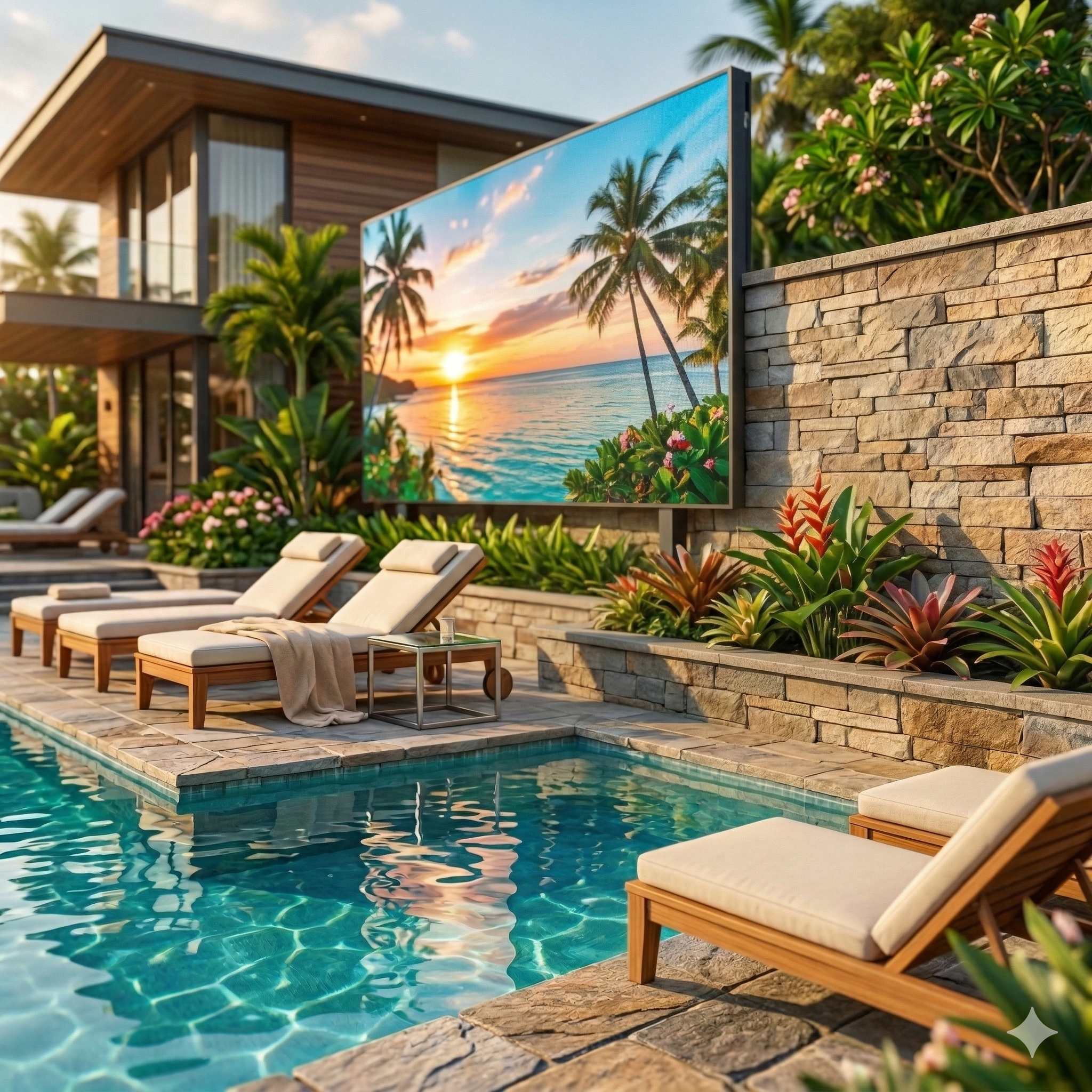 painel led piscina casa