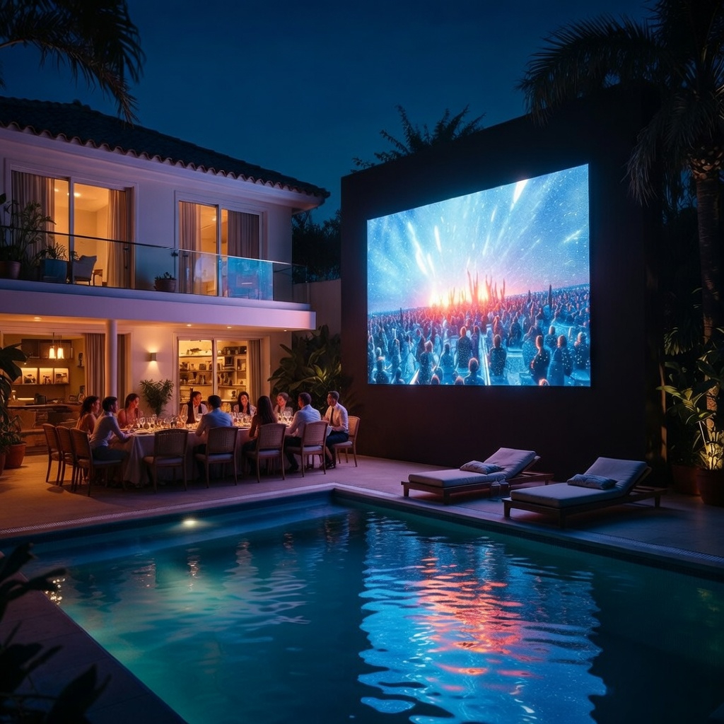 painel led piscina casa